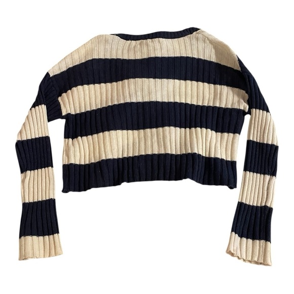 American Eagle Navy and Cream Striped Button Sweater - Picture 4 of 8